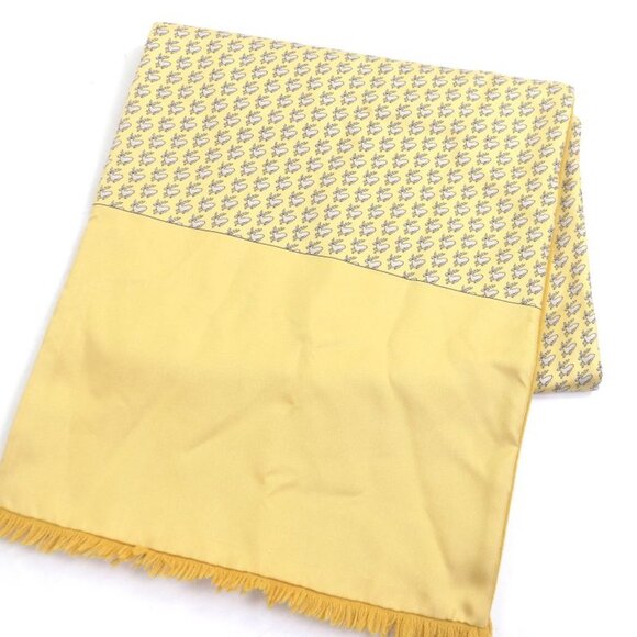 Hermes Silk Angora Deer Allover Fringe Shawl Scarf Shawl Yellow